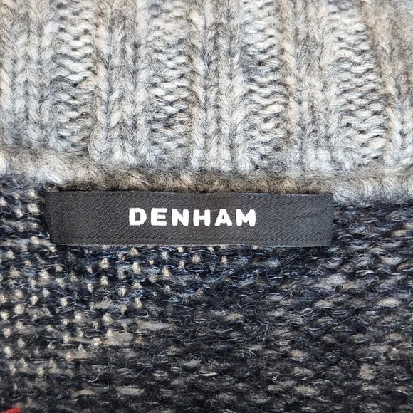 DENHAM Men's Merino Wool Alpaca Mock Neck Striped Sweater Gray‎ Blue EU Size M - Picture 6 of 10